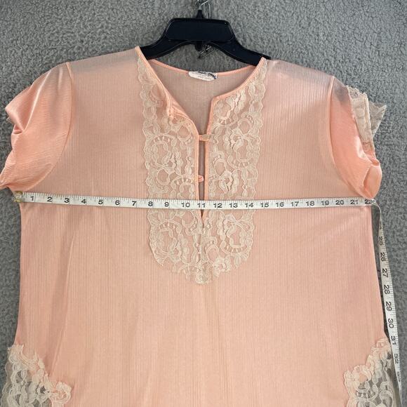 Vtg Erica Loren Pajama Set Pjs Dress Sz Large Lace Peach USA - Picture 5 of 16